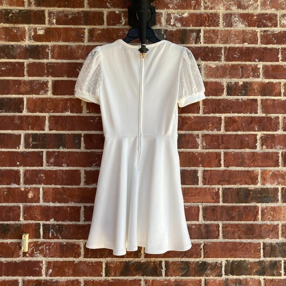 Midnight Doll White Puff-Sleeve V-Neck Mini Dress - Picture 2 of 6